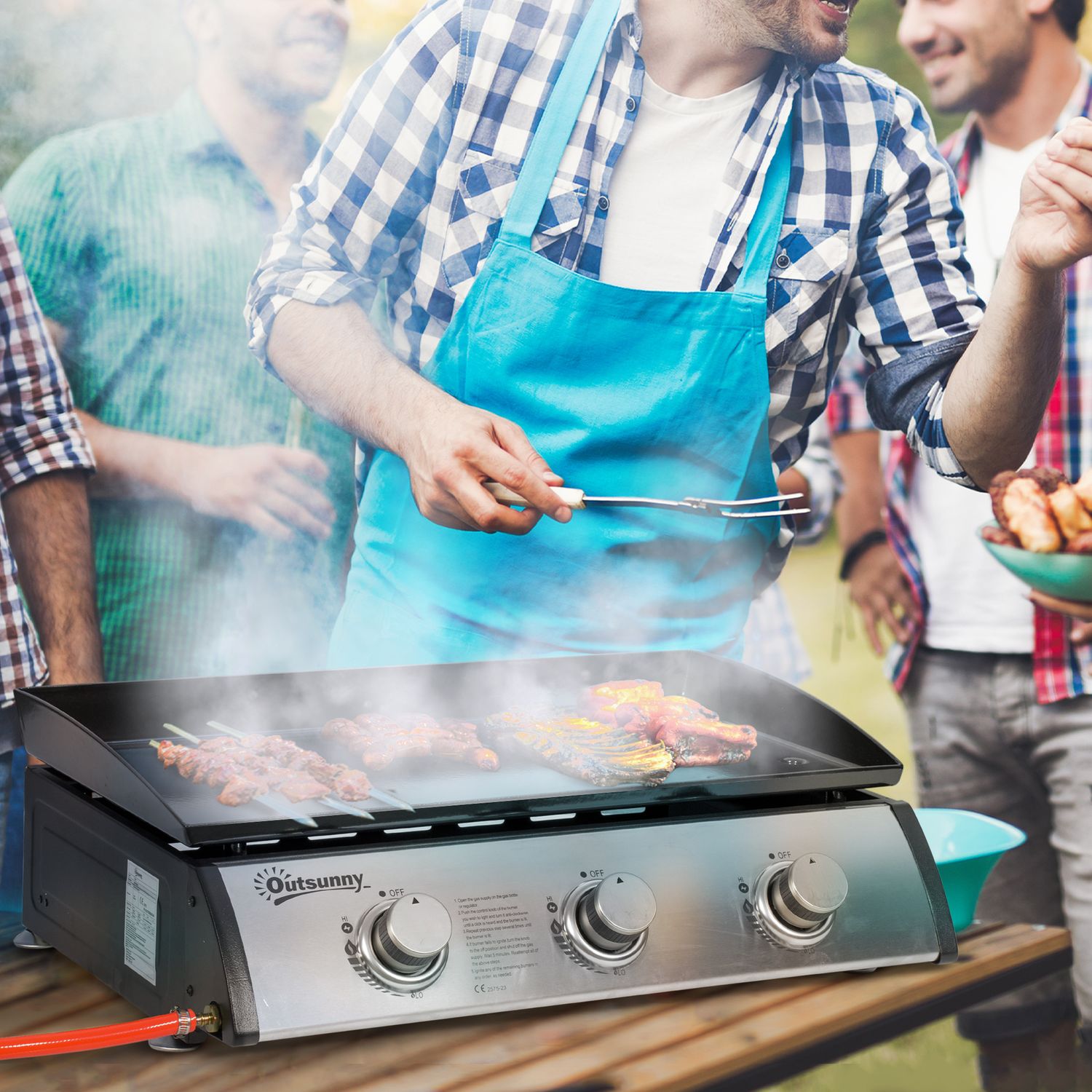 Gasgrill mit 3 rostfreien Brennern, Druckminderer