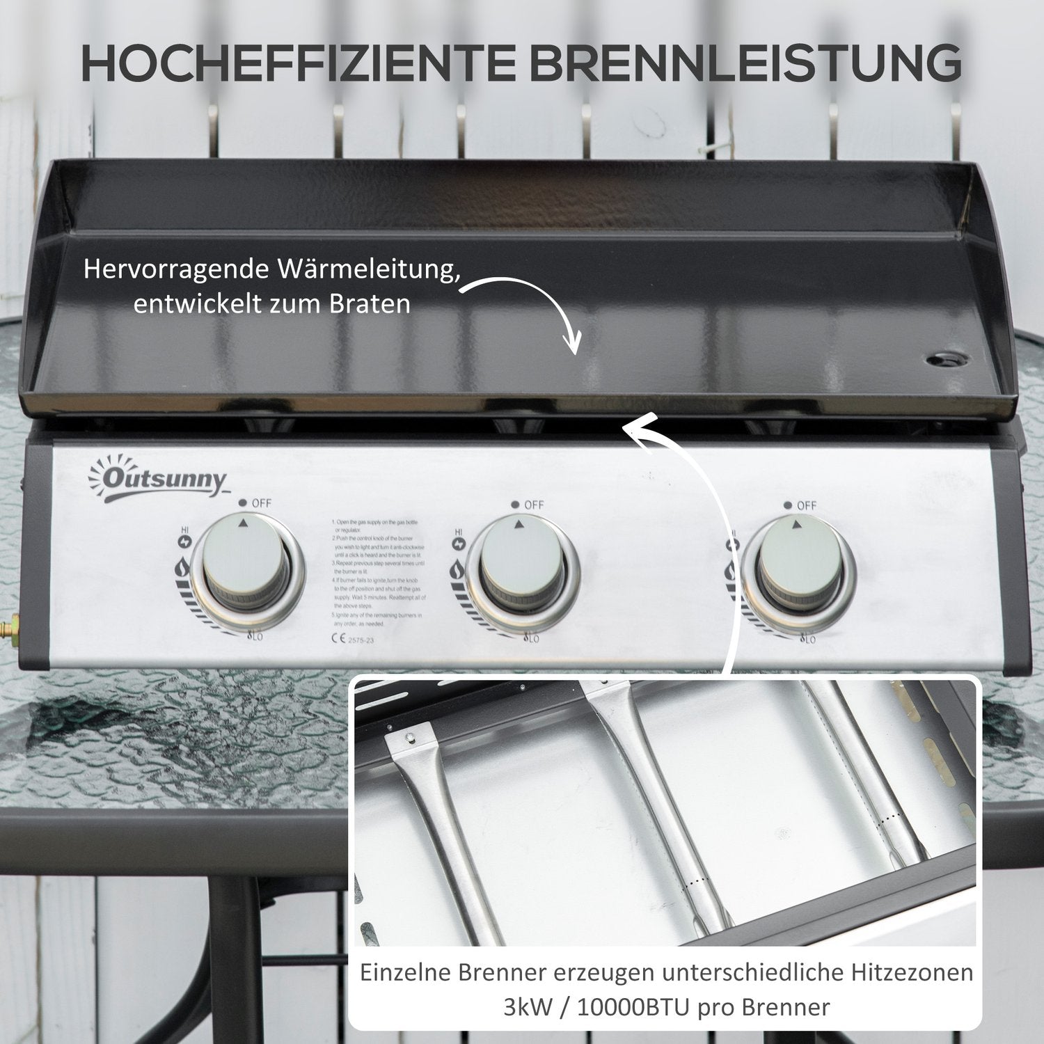 Gasgrill mit 3 rostfreien Brennern, Druckminderer