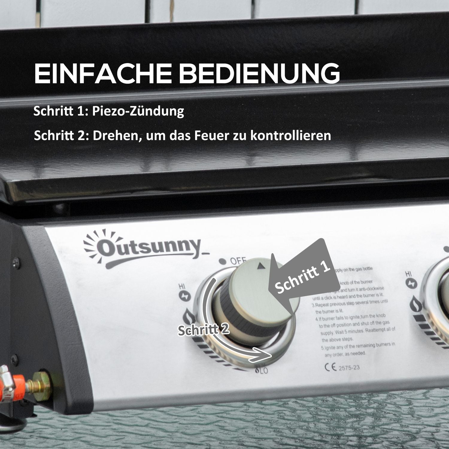 Gasgrill mit 3 rostfreien Brennern, Druckminderer