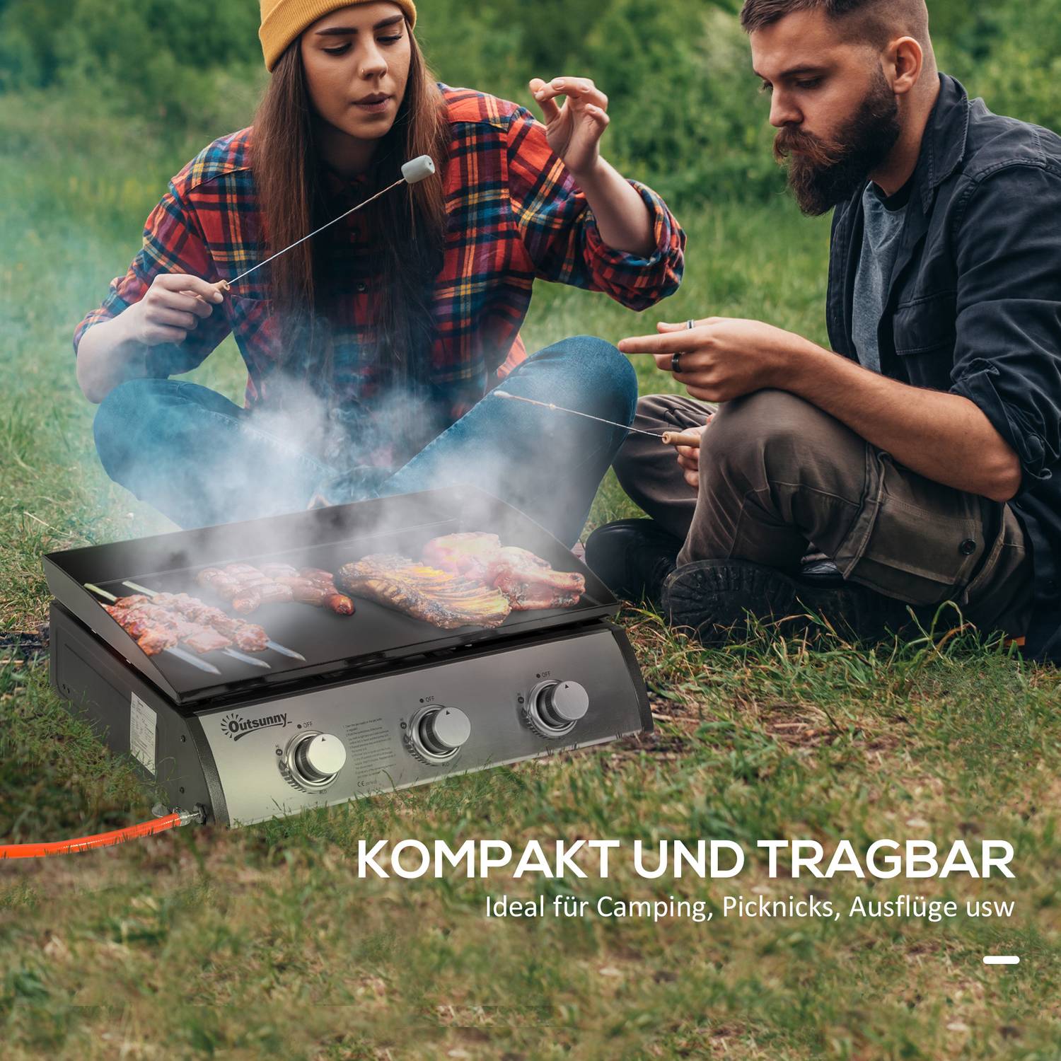 Gasgrill mit 3 rostfreien Brennern, Druckminderer