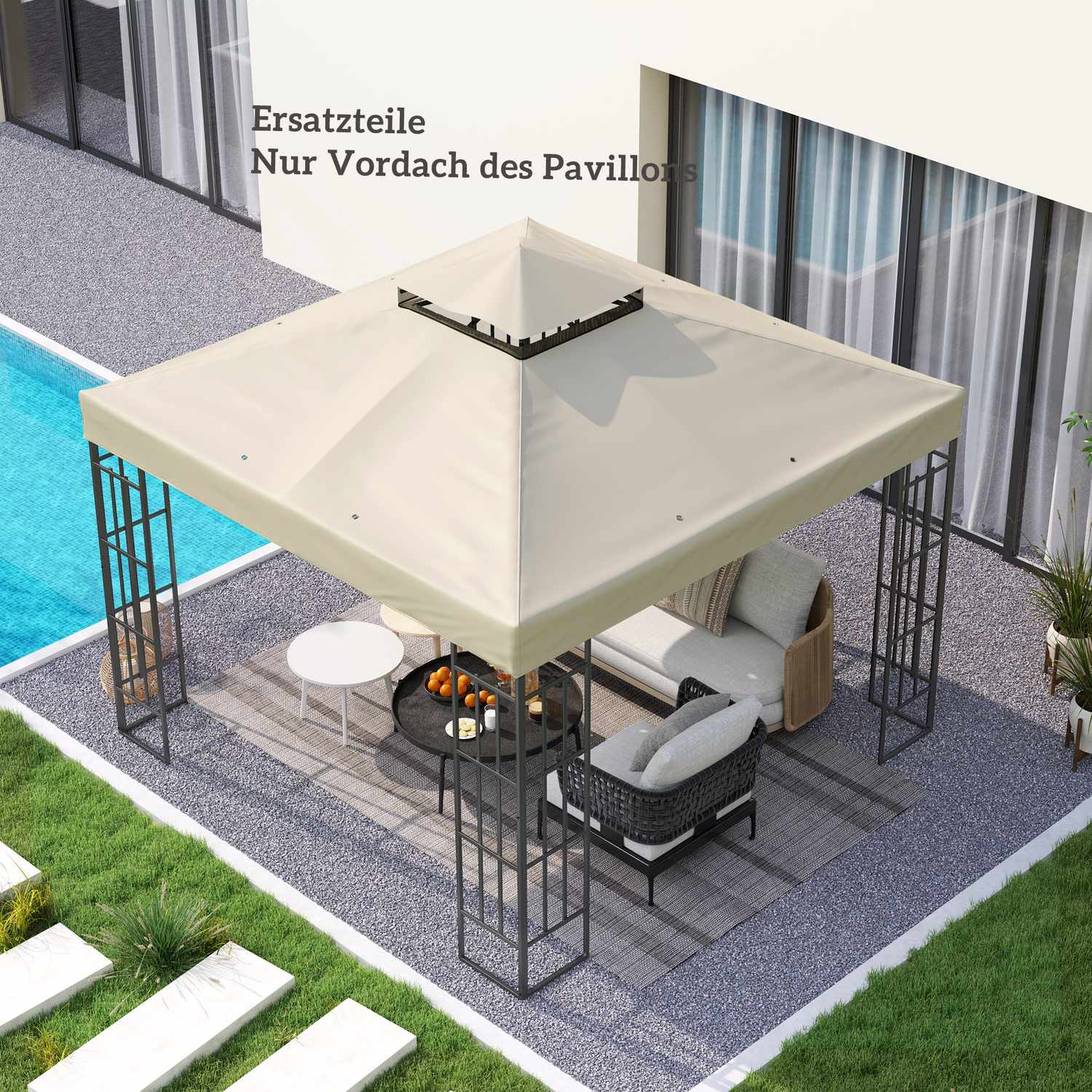 Pavillon-Ersatzdach 3x3m, wasserfest, cremeweiss