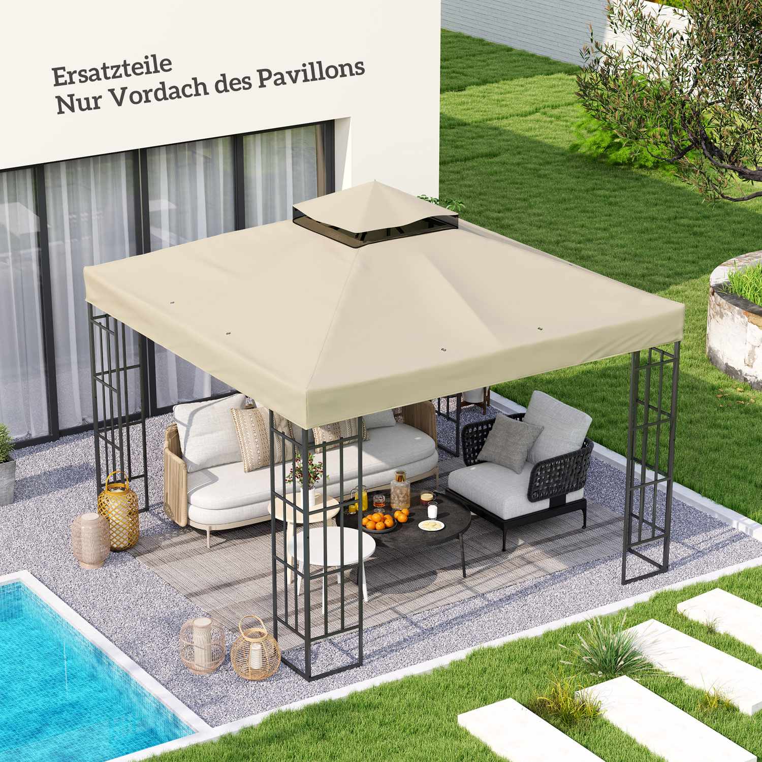 Pavillon-Ersatzdach 3x3m, wasserfest, cremeweiss