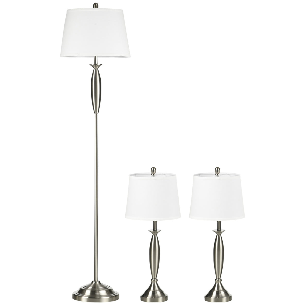 Vloer- en tafellampenset, zilver & wit, E27, 3-delig