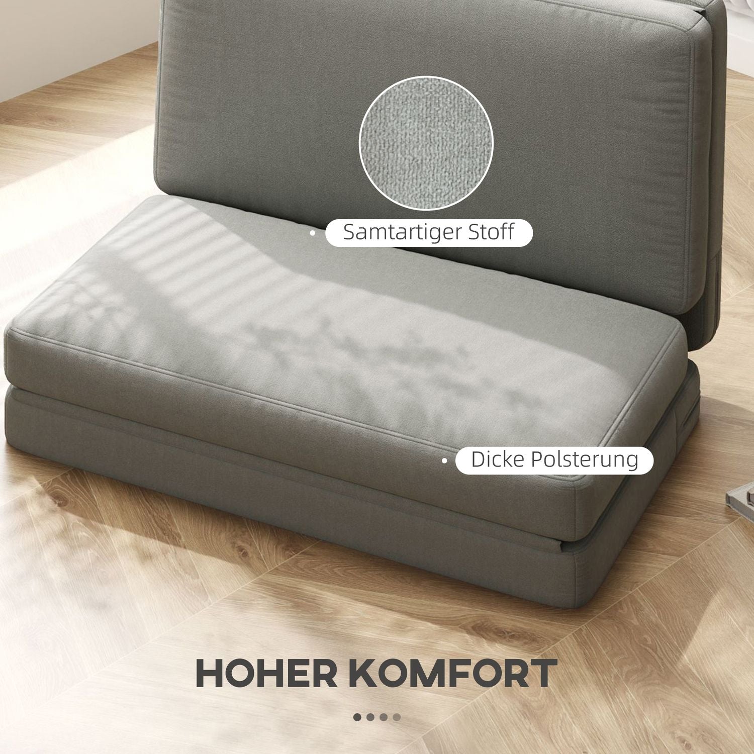 Vloerbank, 3-in-1, fluweellook, draagvermogen 240 kg, lichtgrijs