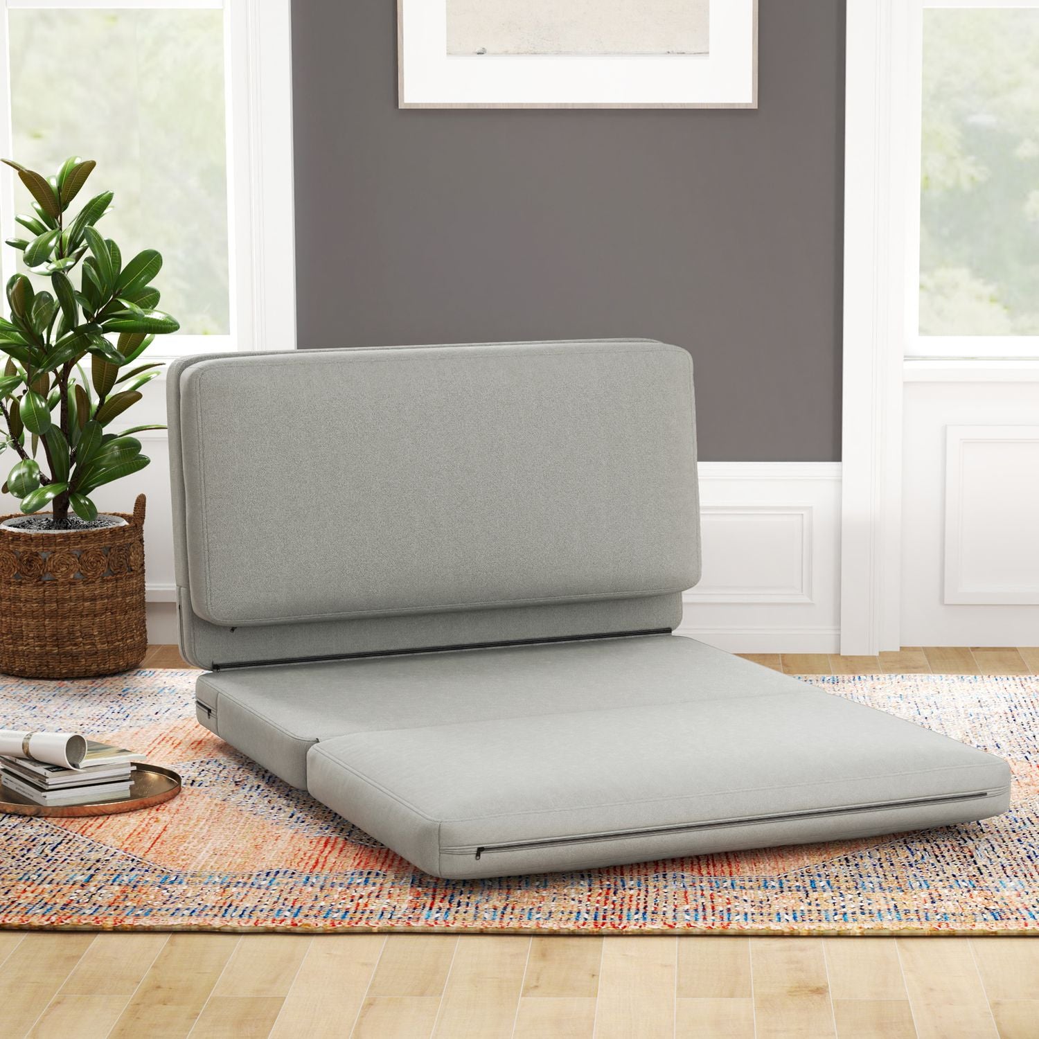 Vloerbank, 3-in-1, fluweellook, draagvermogen 240 kg, lichtgrijs