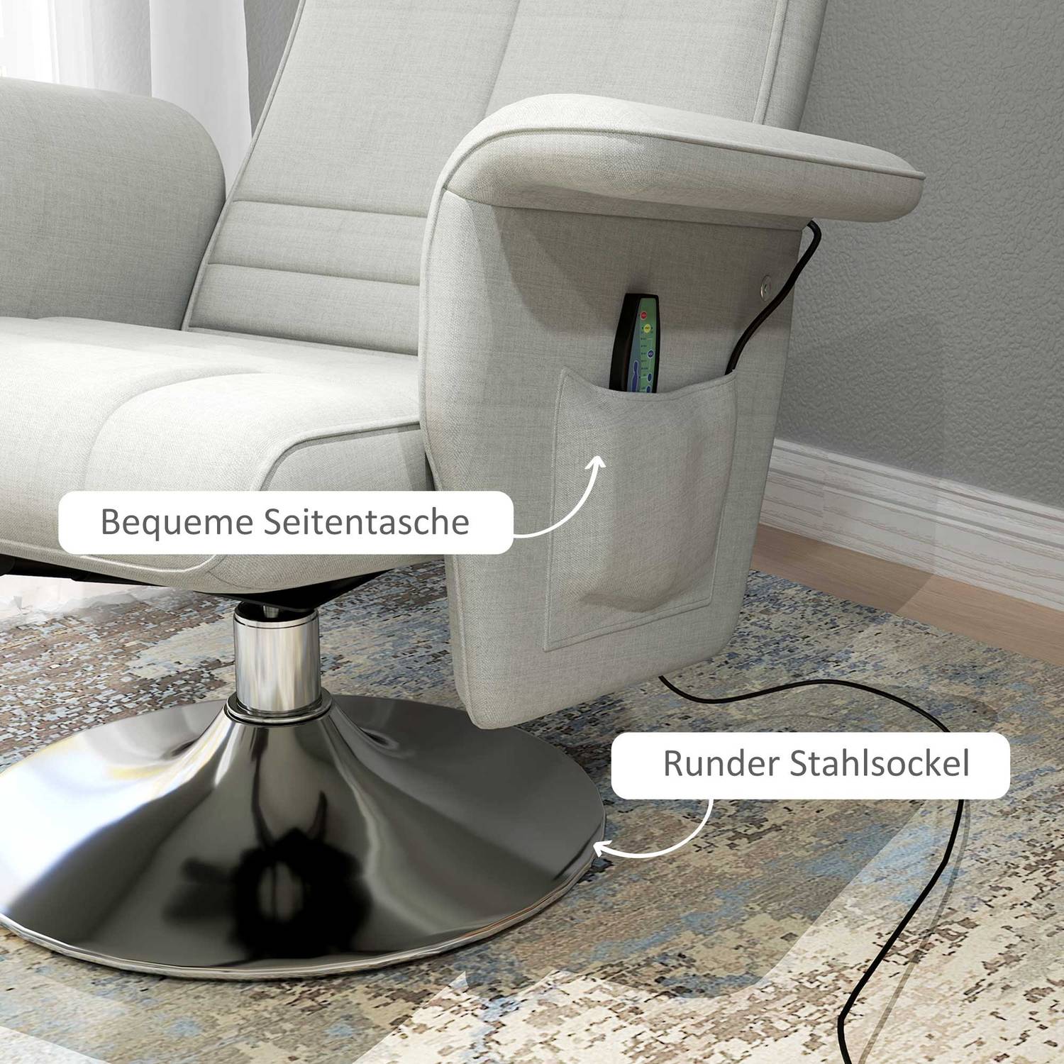 Crèmewitte liggende massagestoel met voetenbank, 8-puntsvibratie