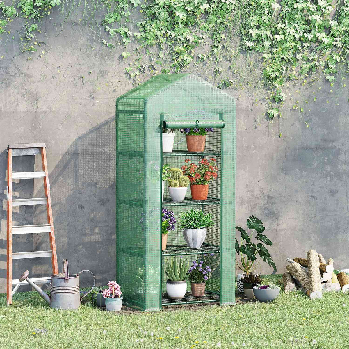 Kweekkas Cold Ram – 4 schappen, 70x50x160cm, groen