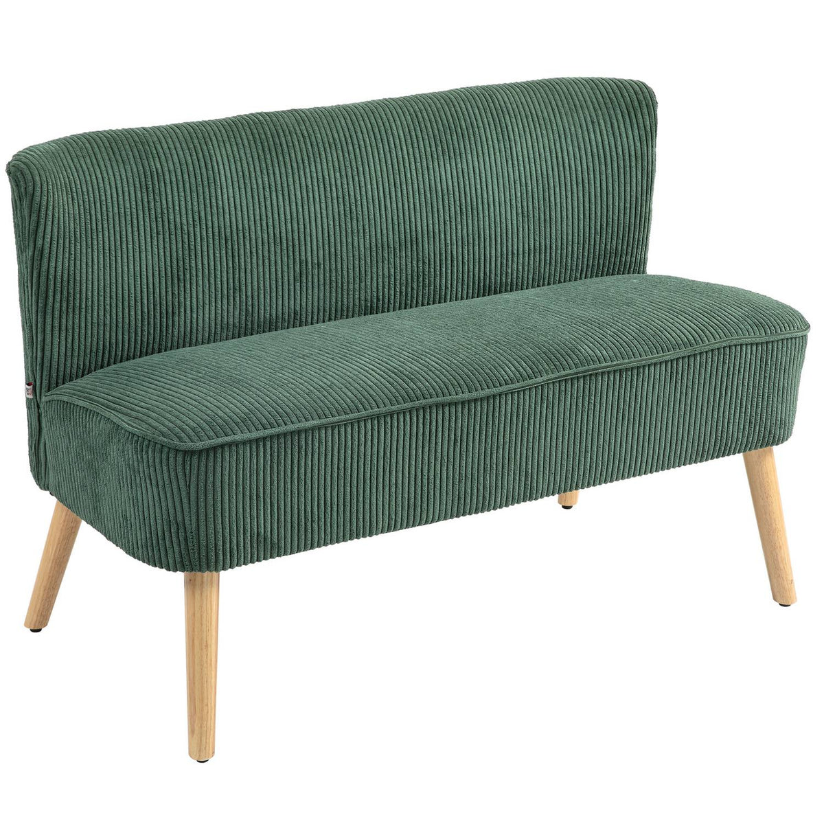 Groene 2-zitsbank, corduroy look, houten poten