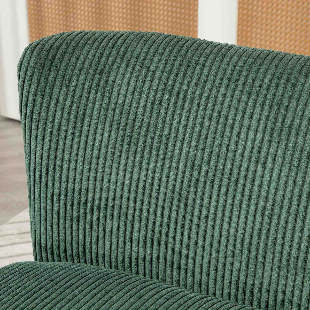Groene 2-zitsbank, corduroy look, houten poten
