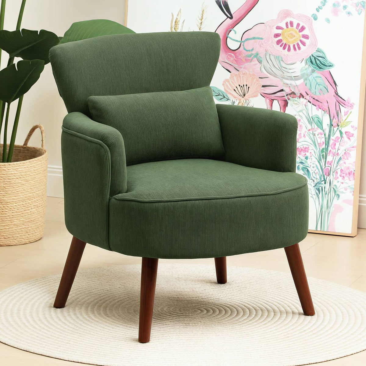 Groene corduroy Wingback-fauteuil – schuim met hoge dichtheid, 18 cm vulling
