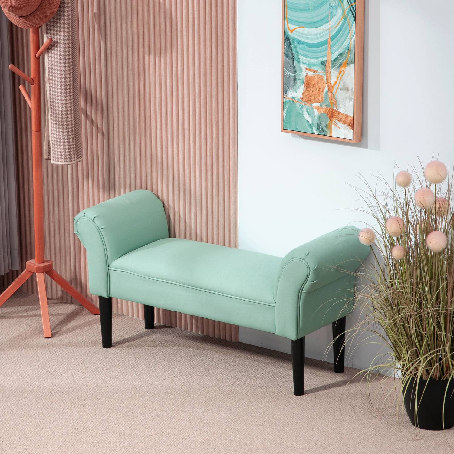 Groene gestoffeerde halbank, 130 kg draagvermogen, 102x36x51 cm