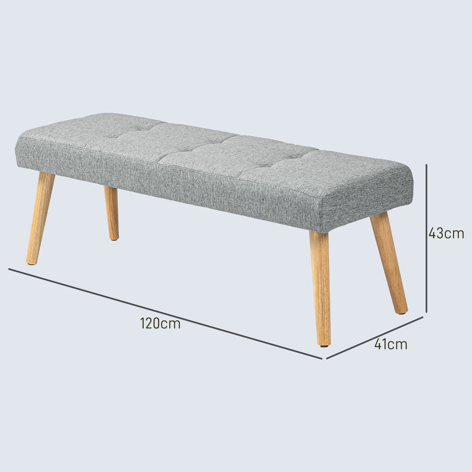 Grijze gestoffeerde bank met knopen, 120x41x43 cm