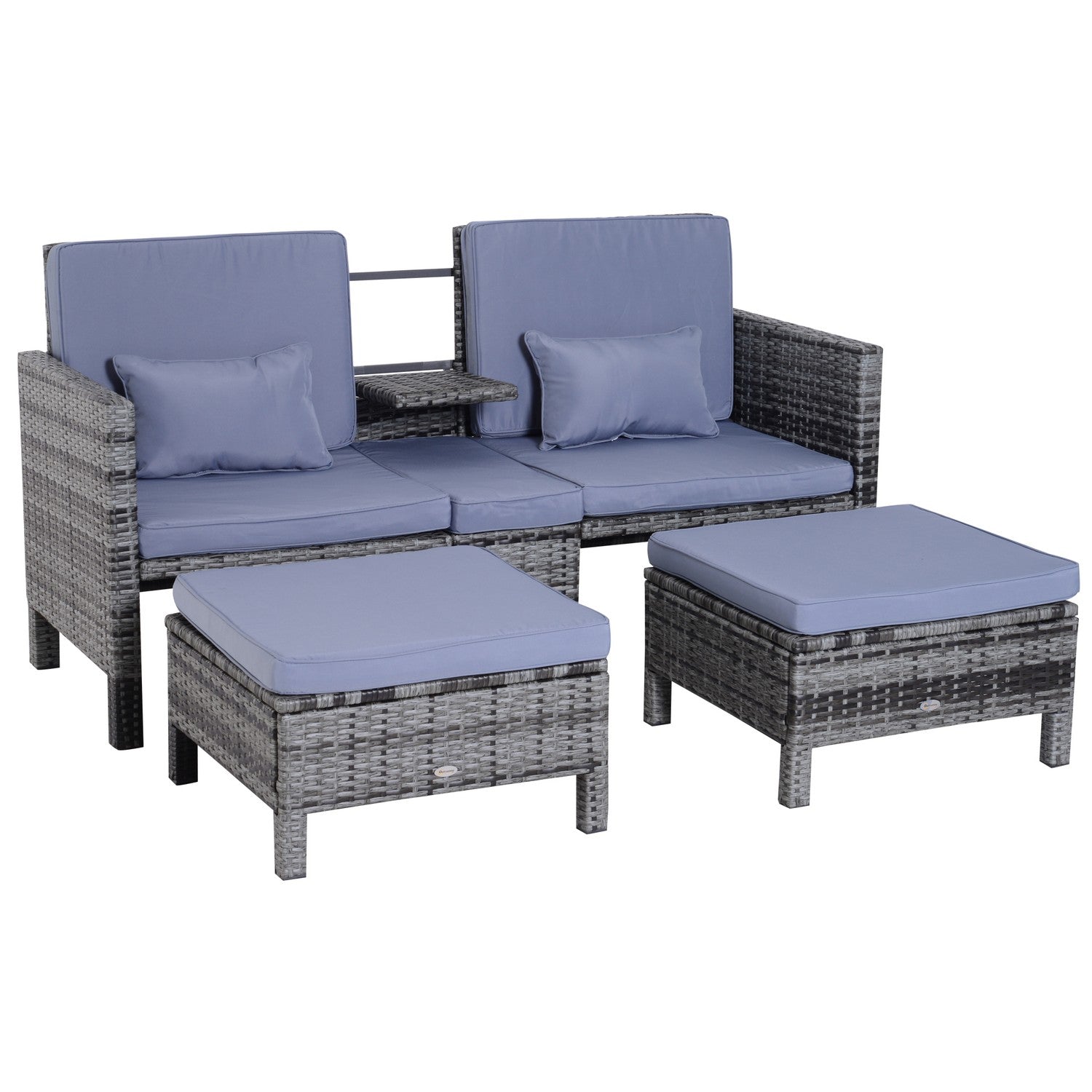 Grijze polyrattan tuinbankstel met kussens - 3-delig