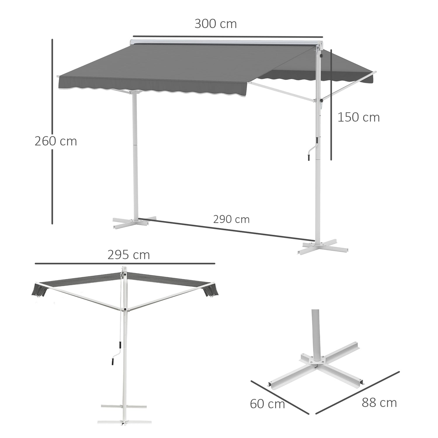 Grijze terrasluifel met knikarm, 3x3M – Tuinscherm