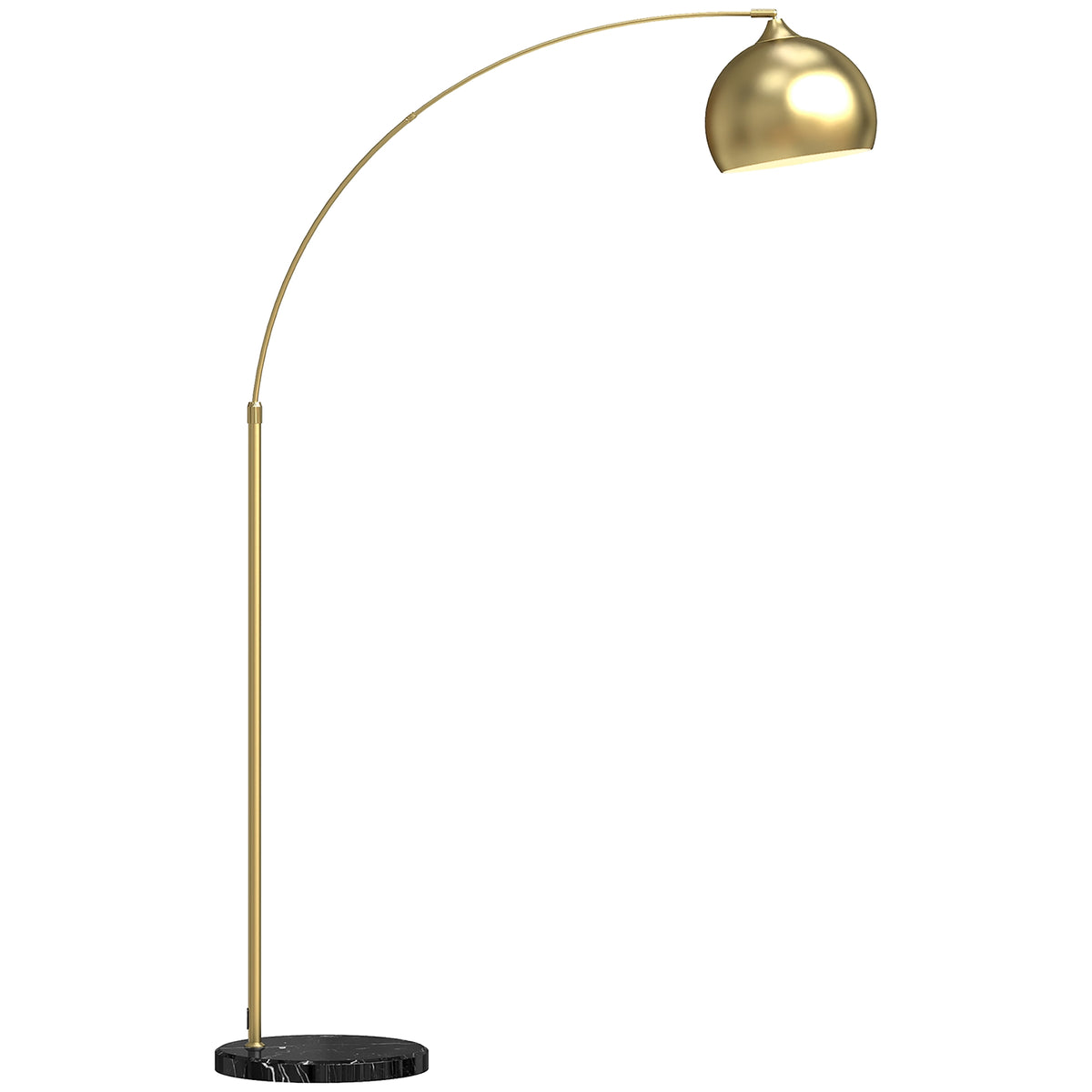 Goudkleurige boogvloerlamp met verstelbaar statief, marmerlook voet