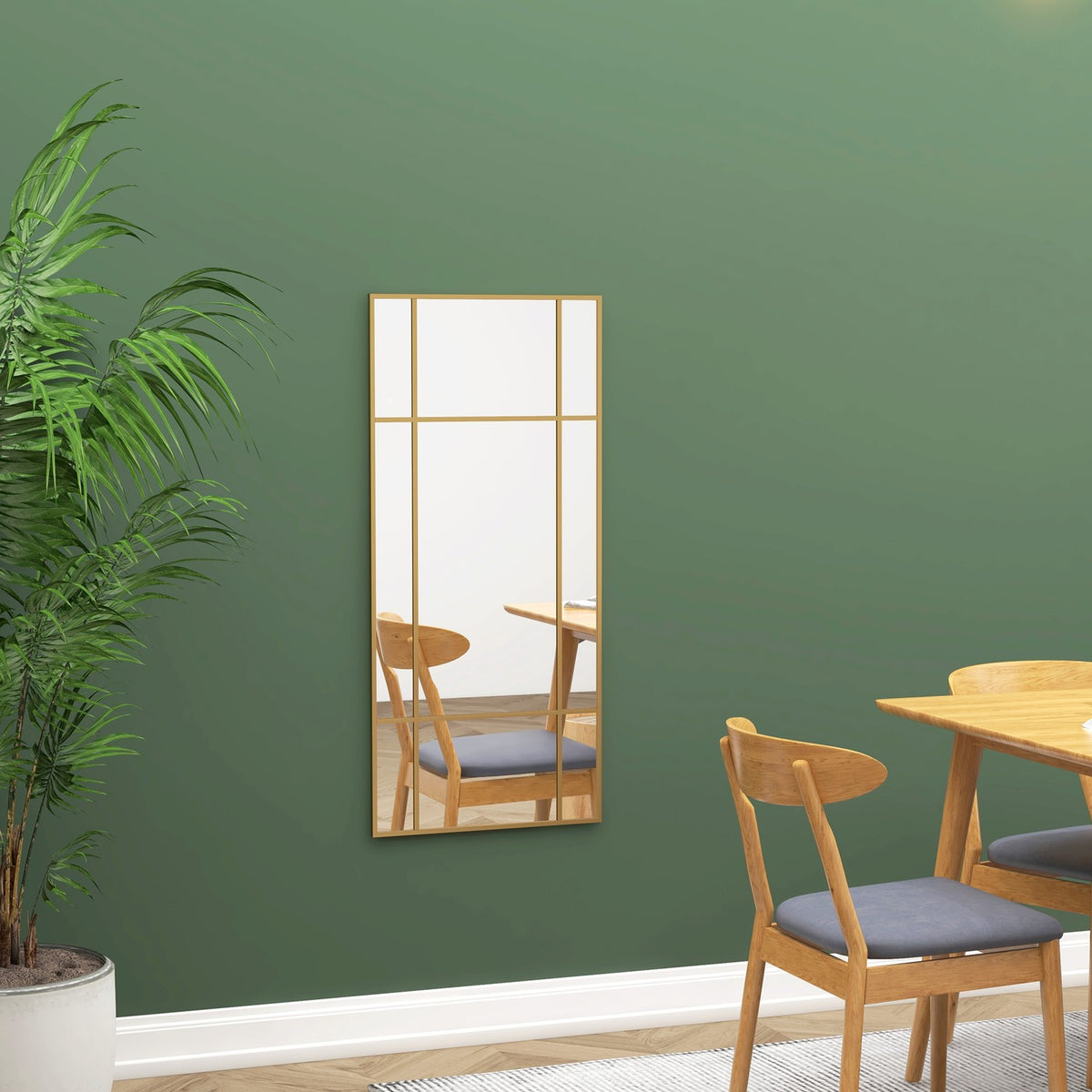 Gouden rechthoekige wandspiegel, 110 x 50 cm metalen frame