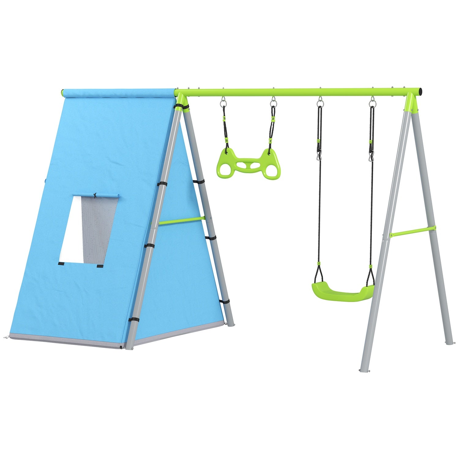 Schaukelgestell Outdoor mit Zelt, Schaukel & Ringen - grün