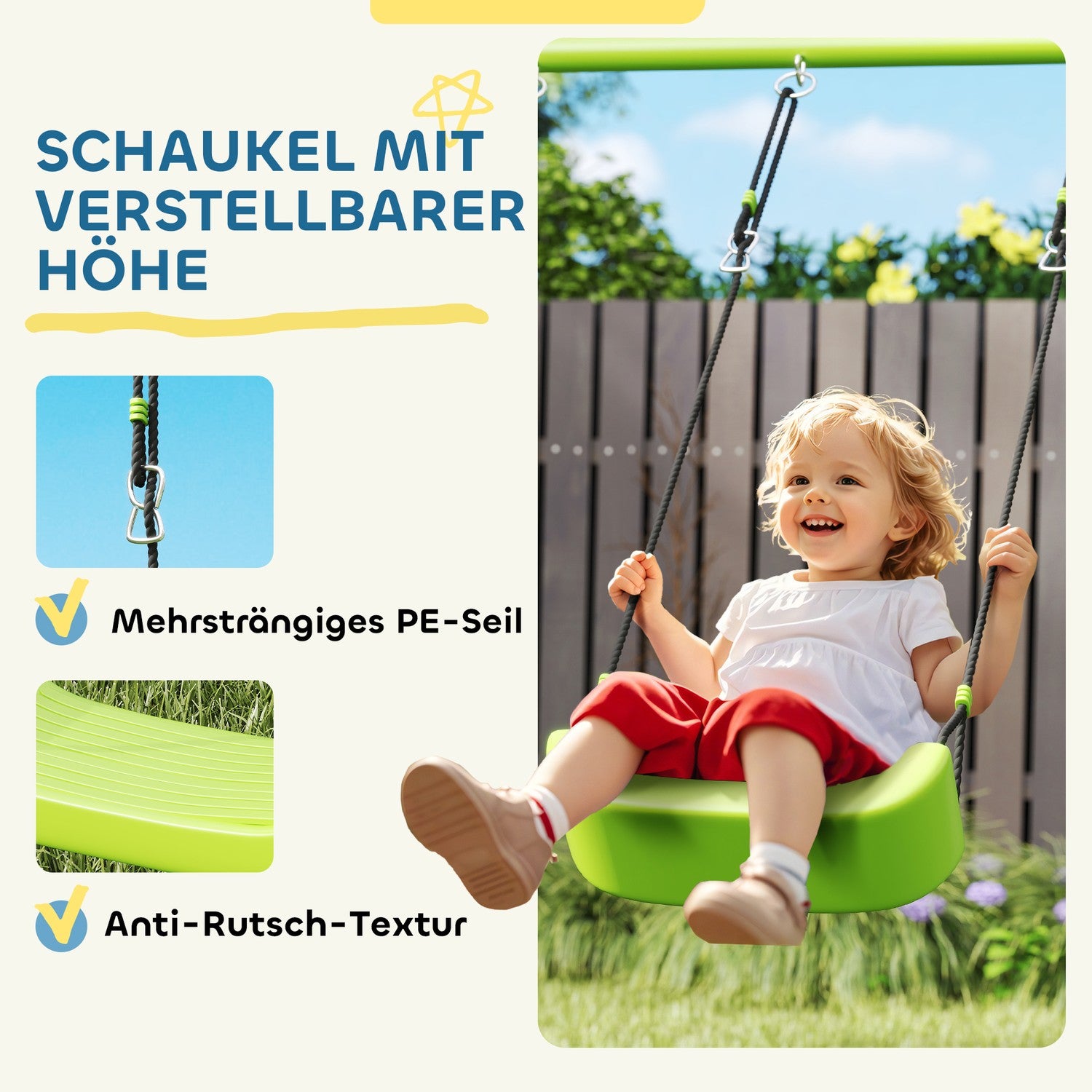 Schaukelgestell Outdoor mit Zelt, Schaukel & Ringen - grün