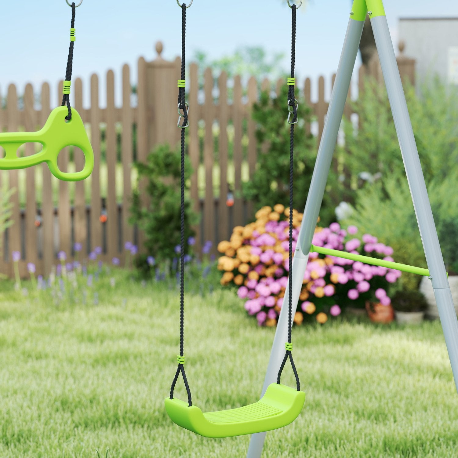 Schaukelgestell Outdoor mit Zelt, Schaukel & Ringen - grün