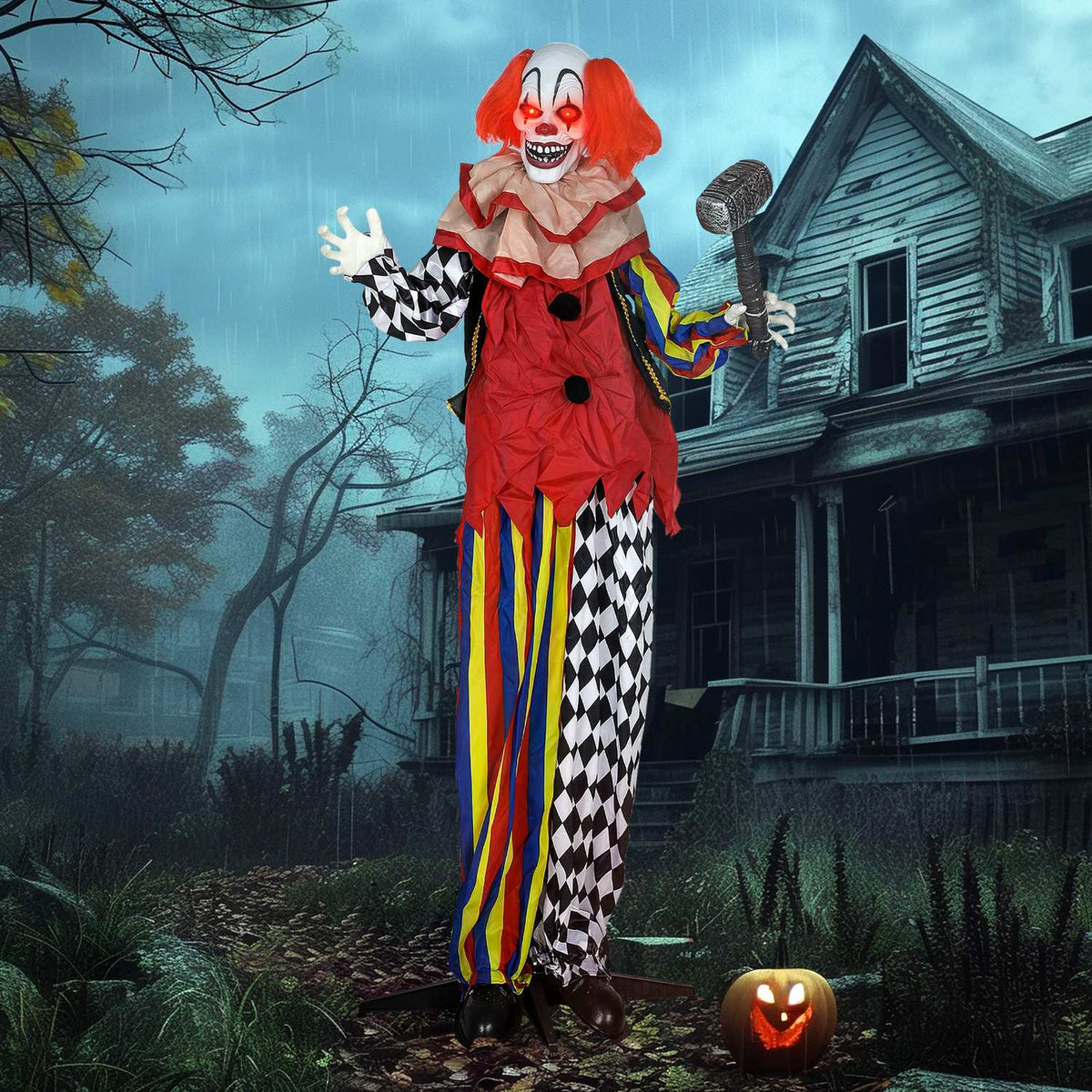 Halloween-animatronicclown, 173 cm, met lichtgevende ogen