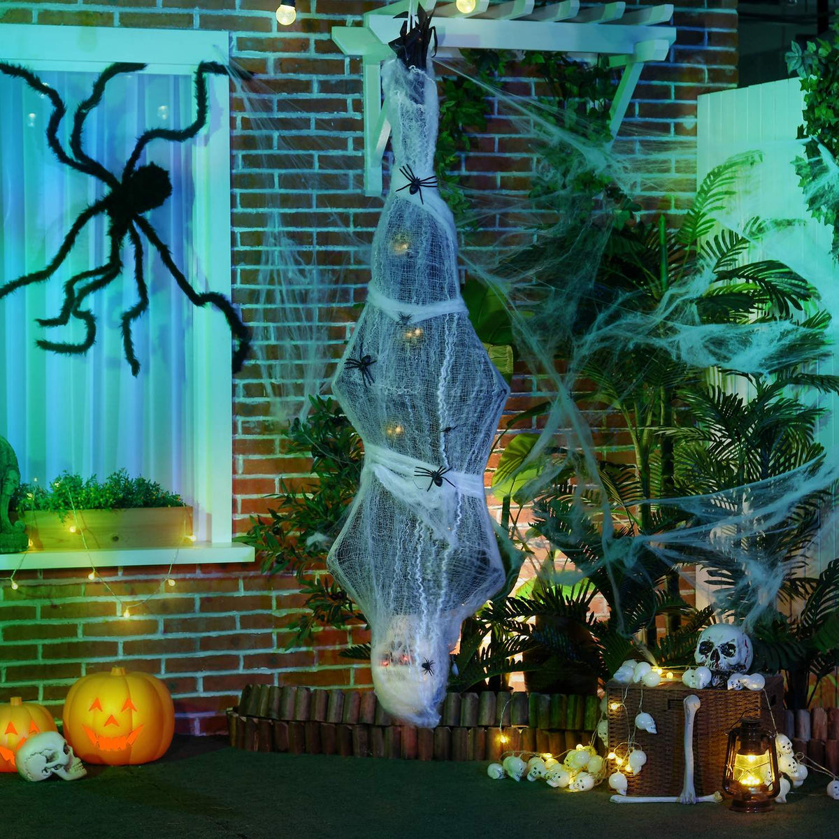 Halloween hangend moederskelet met gloeiende ogen, 170cm