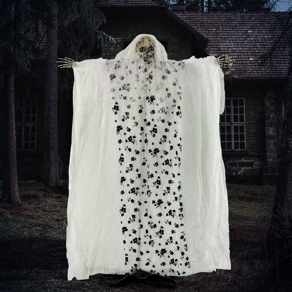 Halloween hangende spookbruidskelet, 175 cm, gloeiende ogen