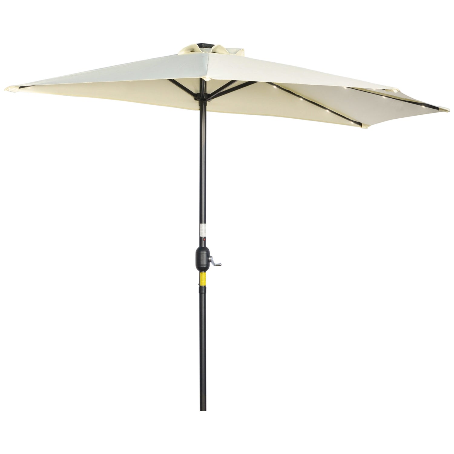 Halve parasol met LED-verlichting, handslinger, zonnepaneel, beige
