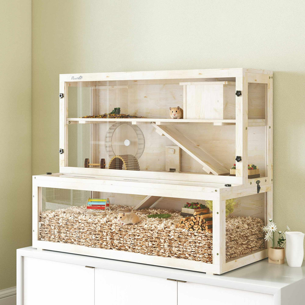 Hamsterkooi met drie niveaus, met hokje en accessoires, 100x50x84 cm
