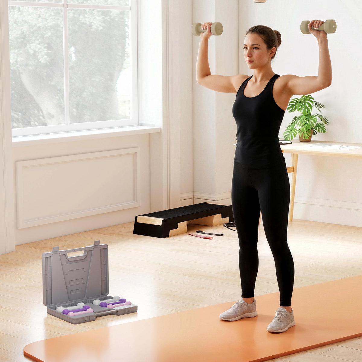 Hantelset met koffer – 4 paar: 0,5 kg tot 2 kg