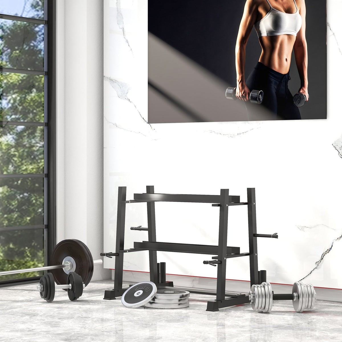 Halterrek, 3 niveaus, belastbaar tot 200 kg, zwart staal