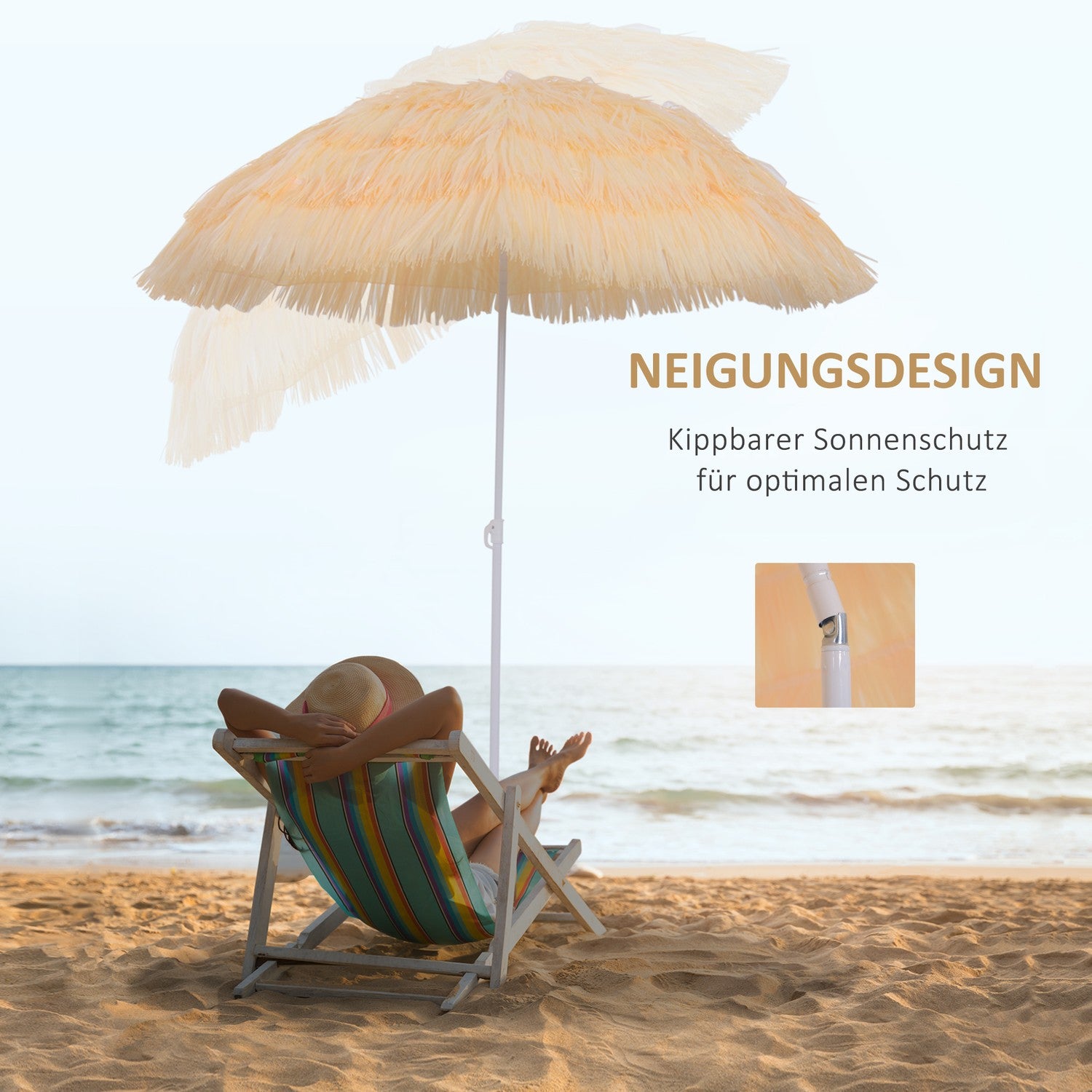 Hawaïaans strandparasol – 160 cm, beige, diverse kleuren