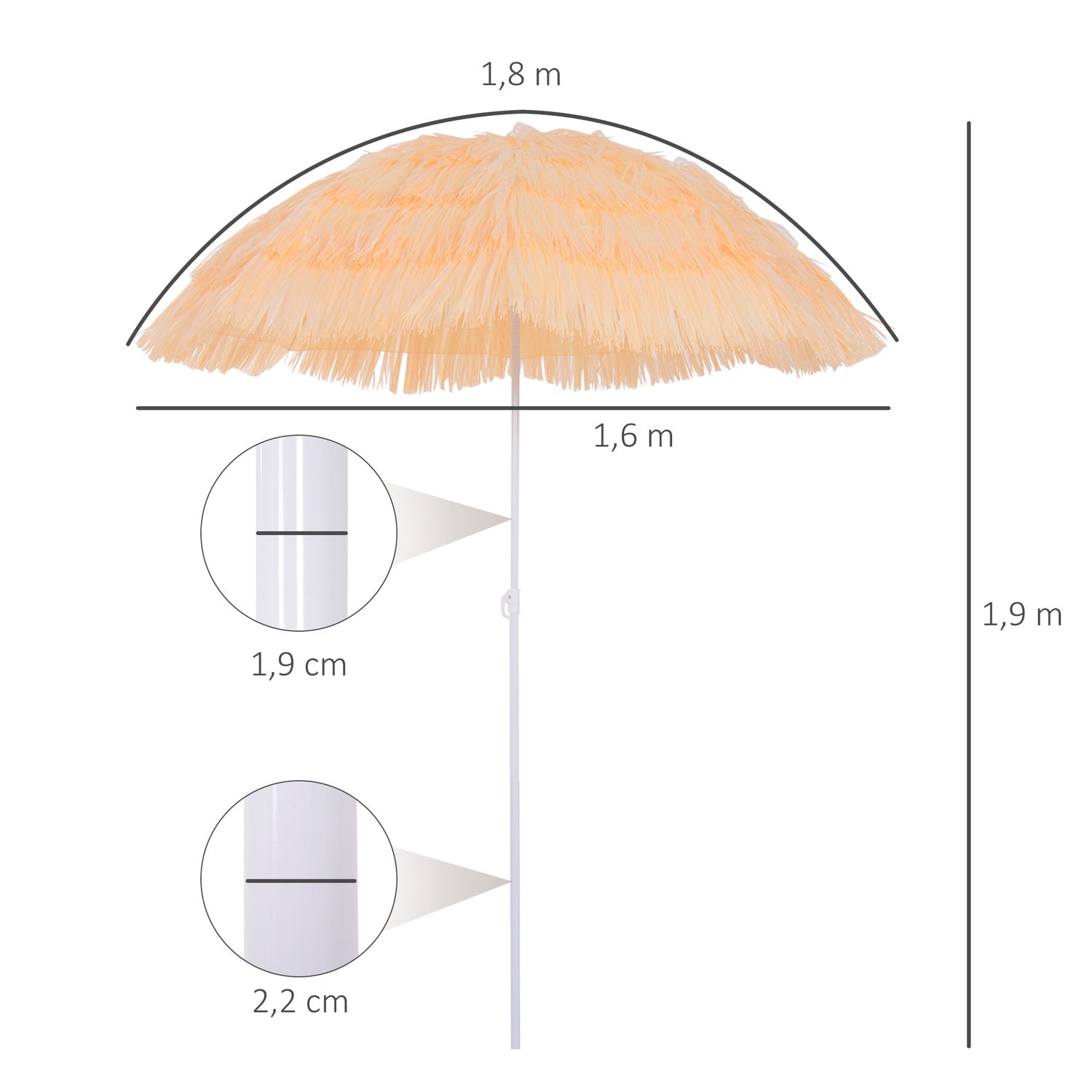 Hawaïaans strandparasol – 160 cm, beige, diverse kleuren