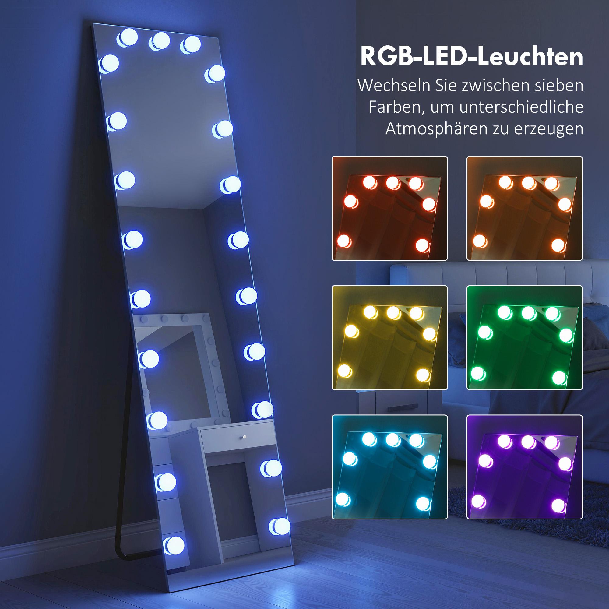Helkroppsspegel 150x40 cm, RGB LED, Pekskärm, Minne