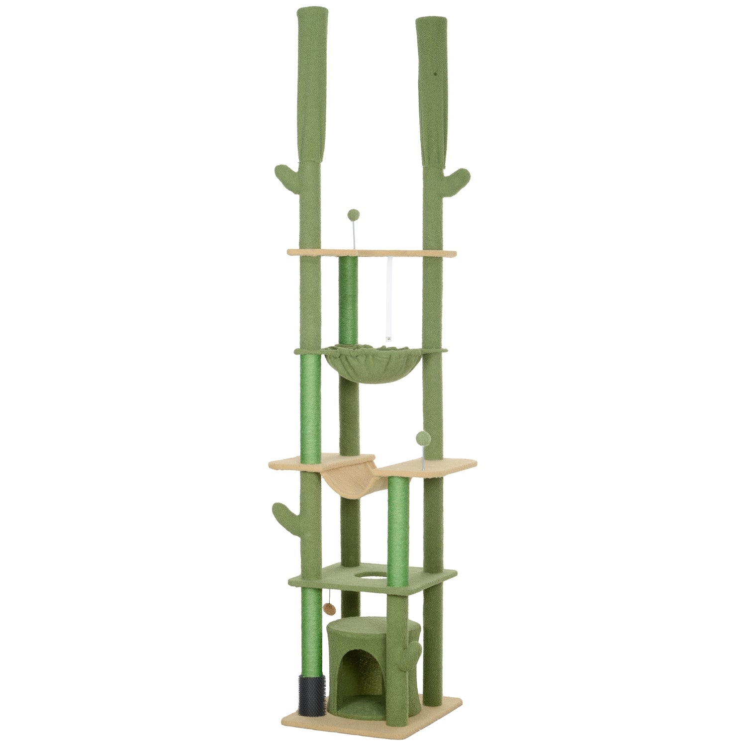 Hoge krabpaal van 225-255 cm met grot & mand - groen