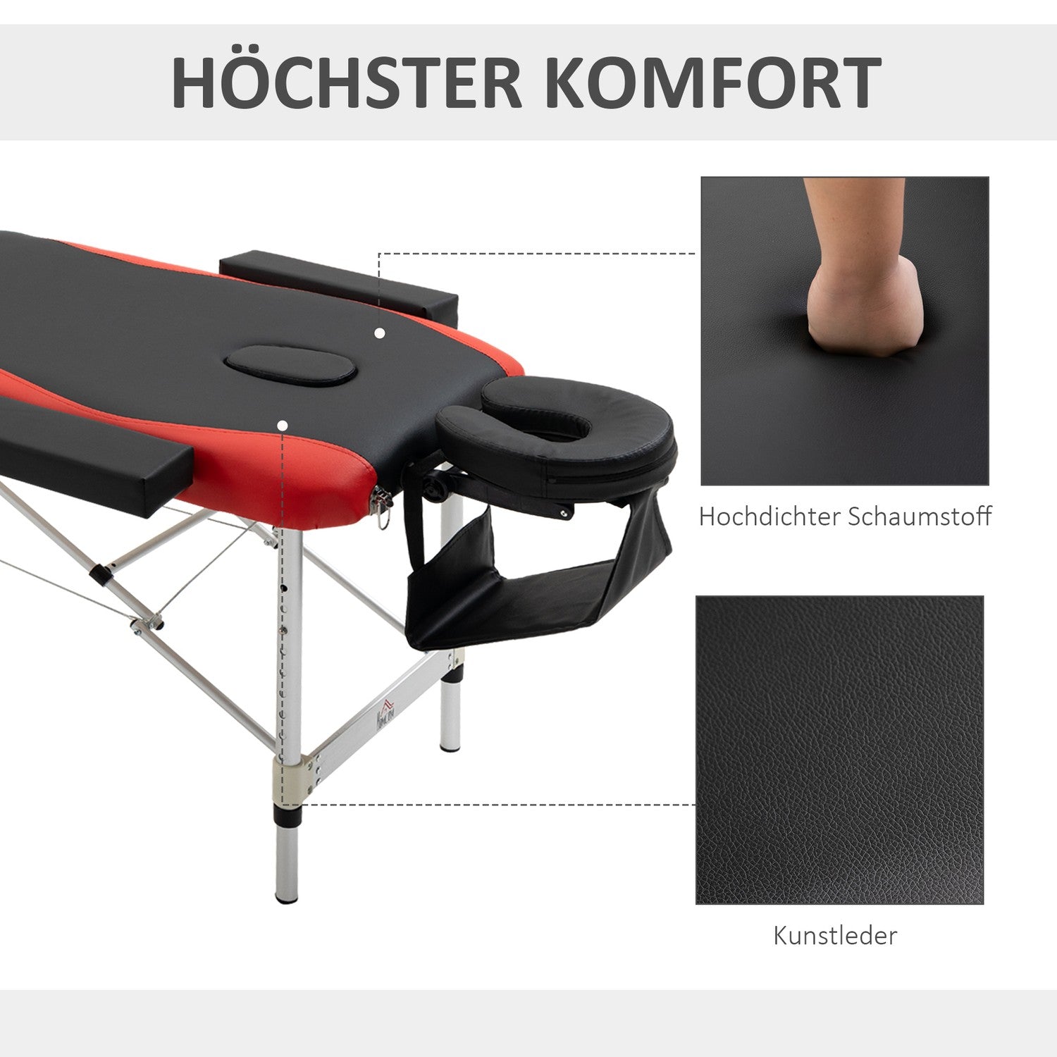 Höhenverstellbare klappbare Massageliege, Aluminium & Schaumstoff, 215 x 60 cm