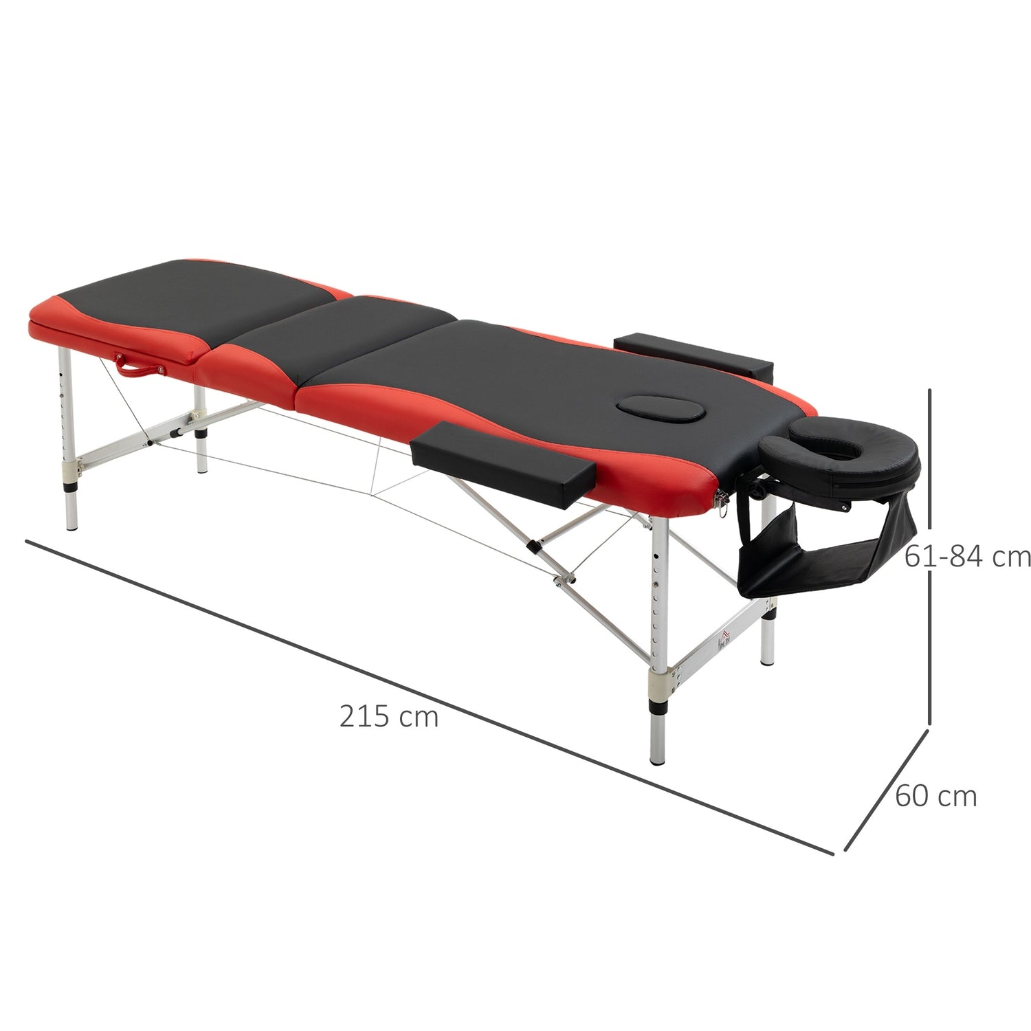 Höhenverstellbare klappbare Massageliege, Aluminium & Schaumstoff, 215 x 60 cm