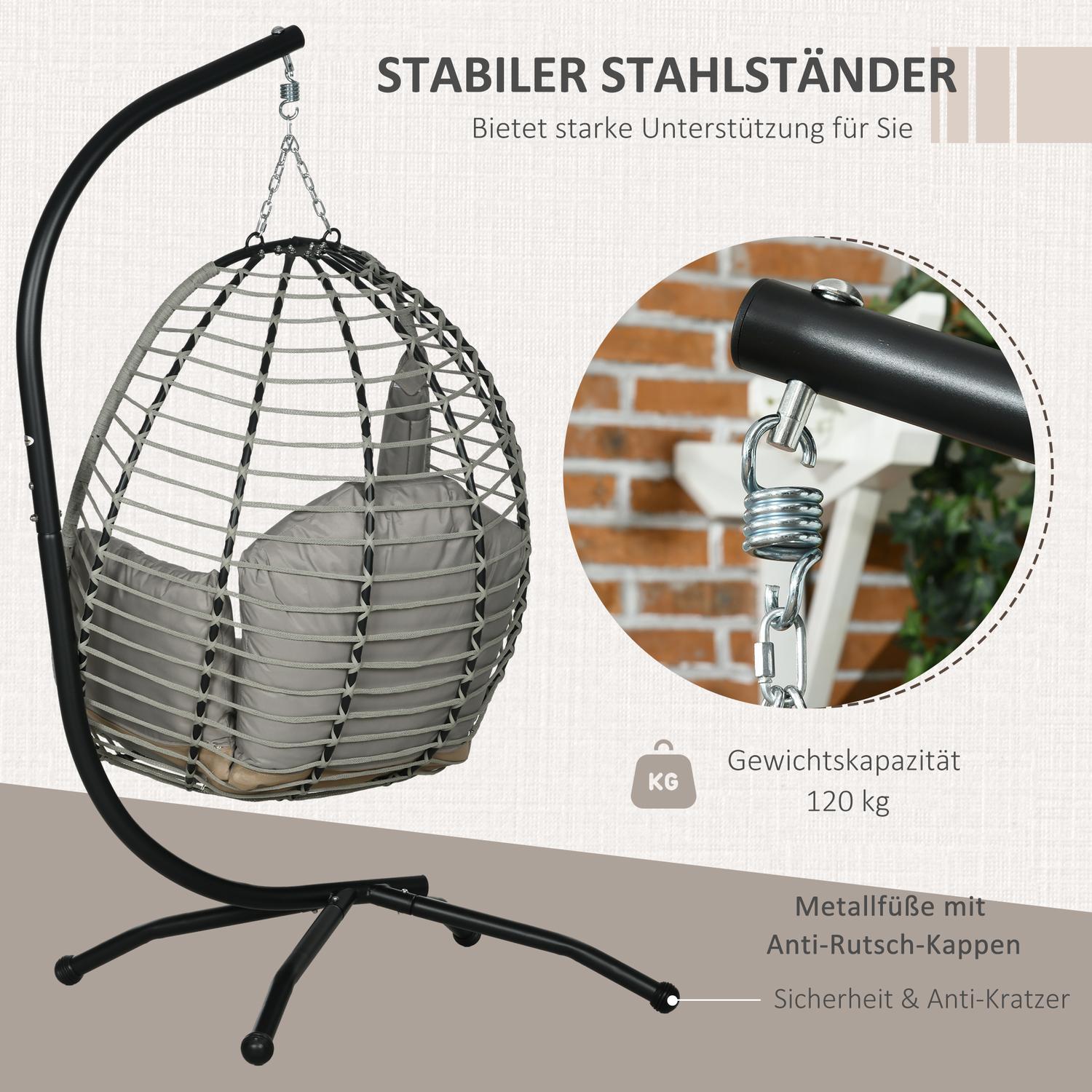 Hangende schommelstoel met kussen – 120 kg capaciteit, staalgrijs