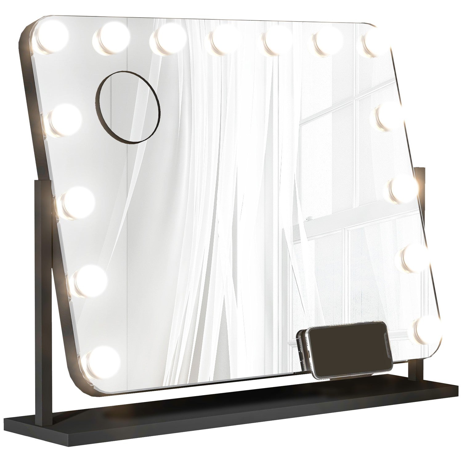 Hollywood make-upspiegel met verlichting, 15 LED's, zwart, 3 standen