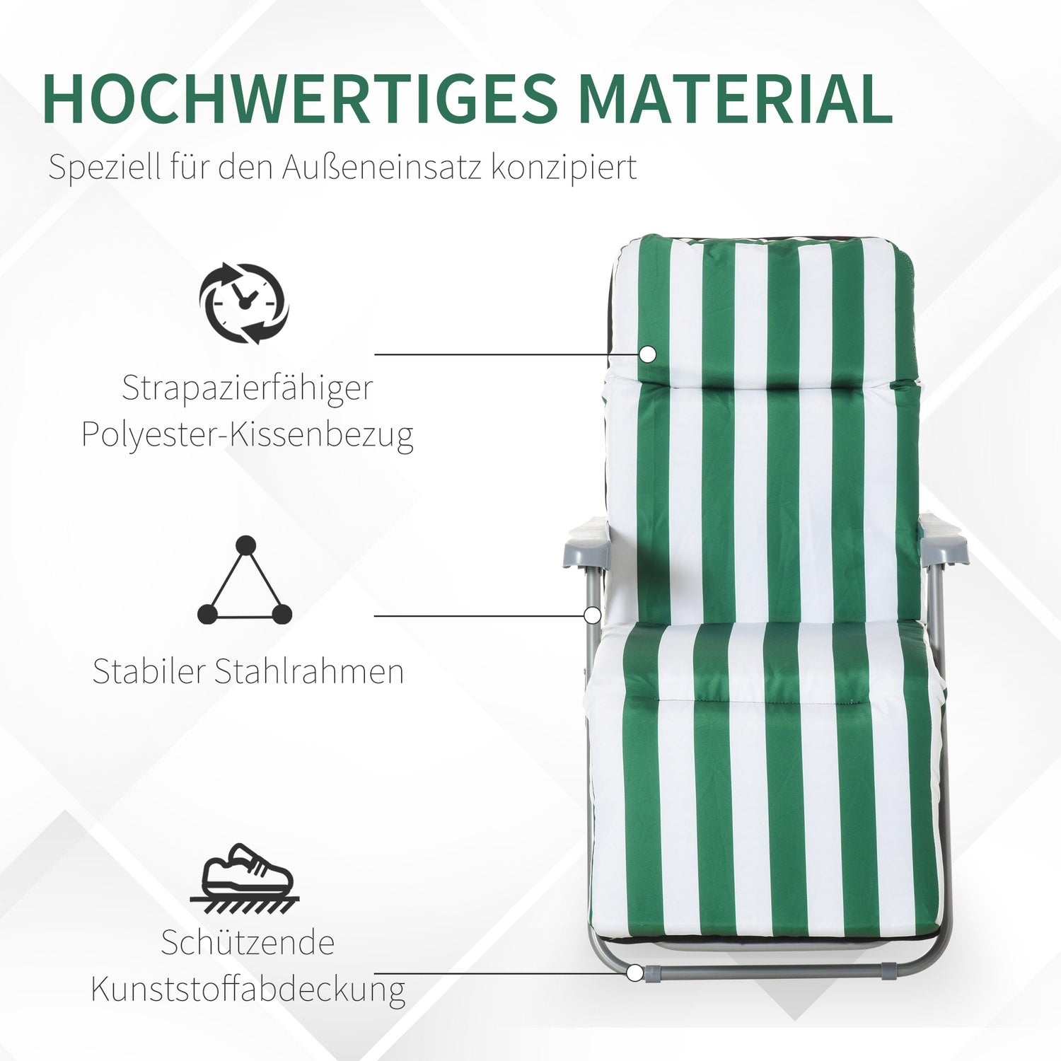 Opvouwbare tuinstoelen, verstelbare ligstoel met kussens
