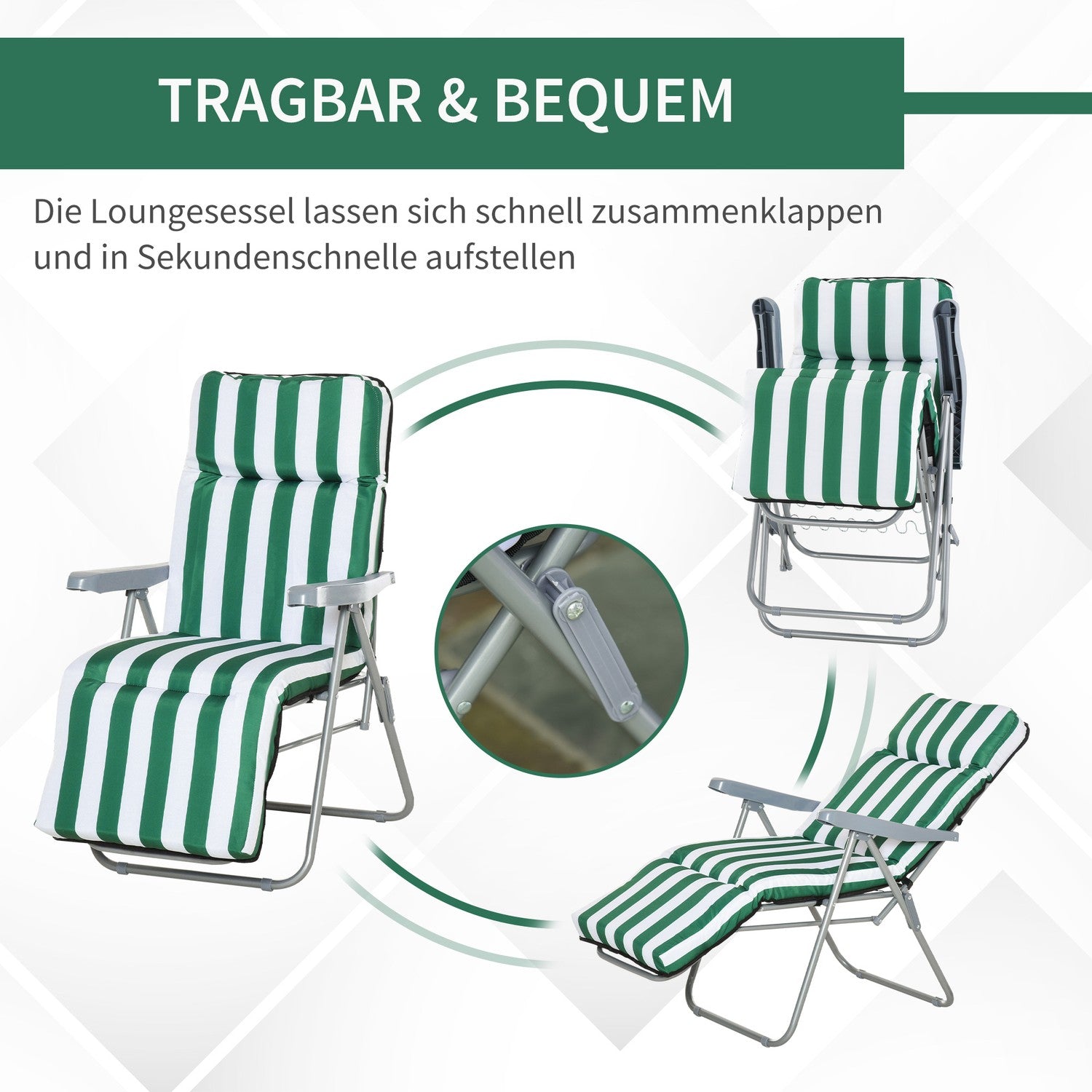 Opvouwbare tuinstoelen, verstelbare ligstoel met kussens