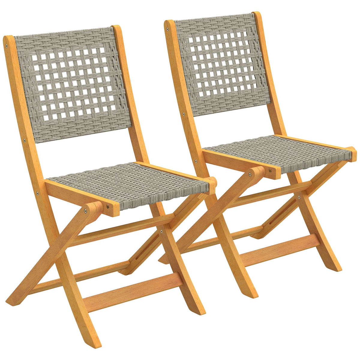 Opvouwbare tuinstoelen, set van 2, acaciahout en PE-rotan