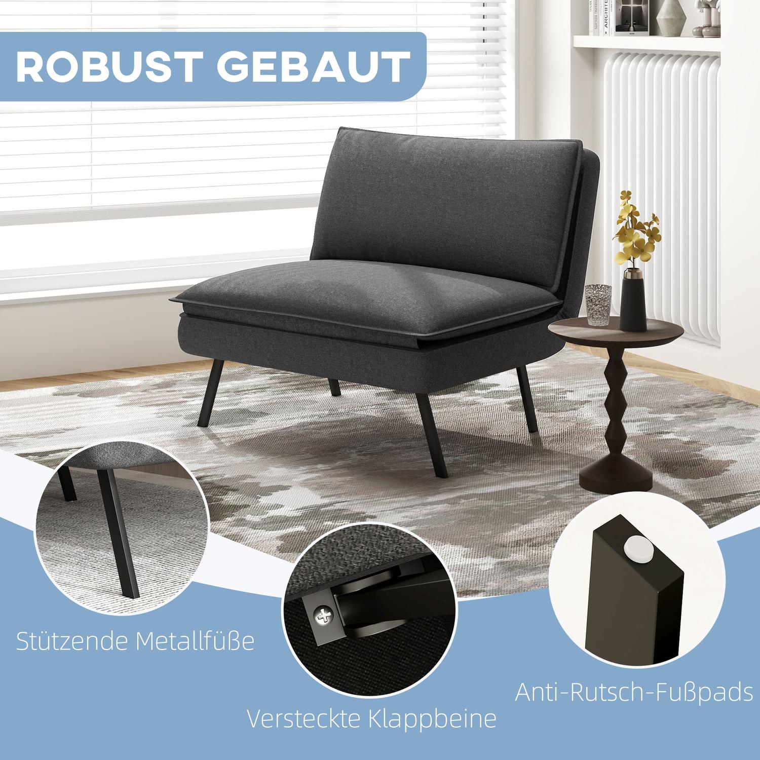Opvouwbare slaapbank, 4-in-1, linnenlook, donkergrijs, 150 kg Draagvermogen