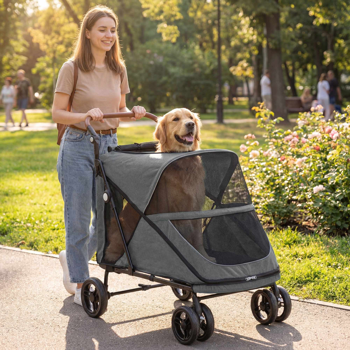 Opvouwbare hondenbuggy voor grote honden tot 30 kg, grijs