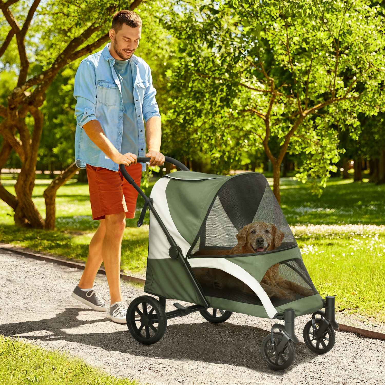 Poussette pour animaux pliante pour grands chiens et chats jusqu'à 30 kg