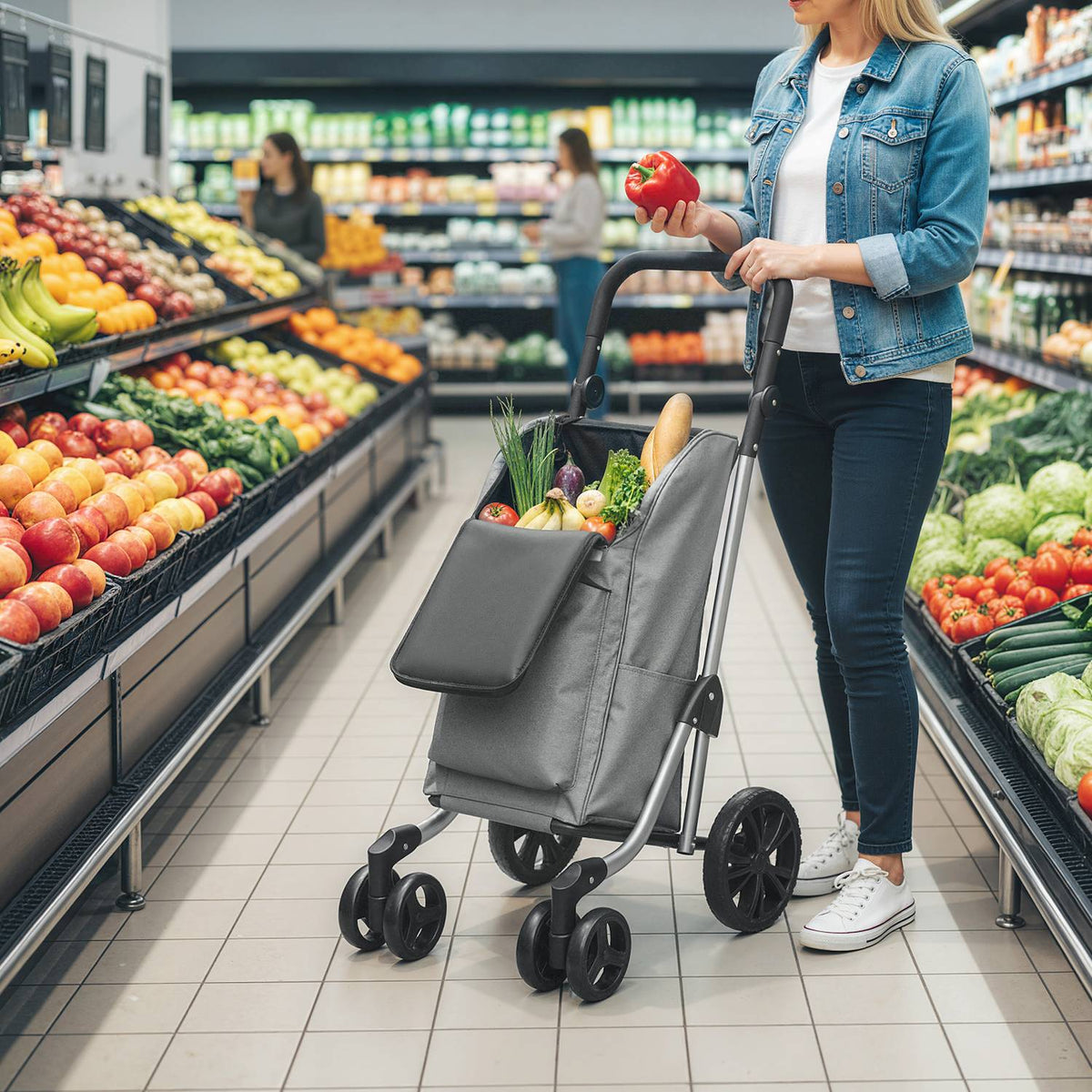 Opvouwbare boodschappentrolley, tas van 46 l, koeltas, verstelbare handgreep