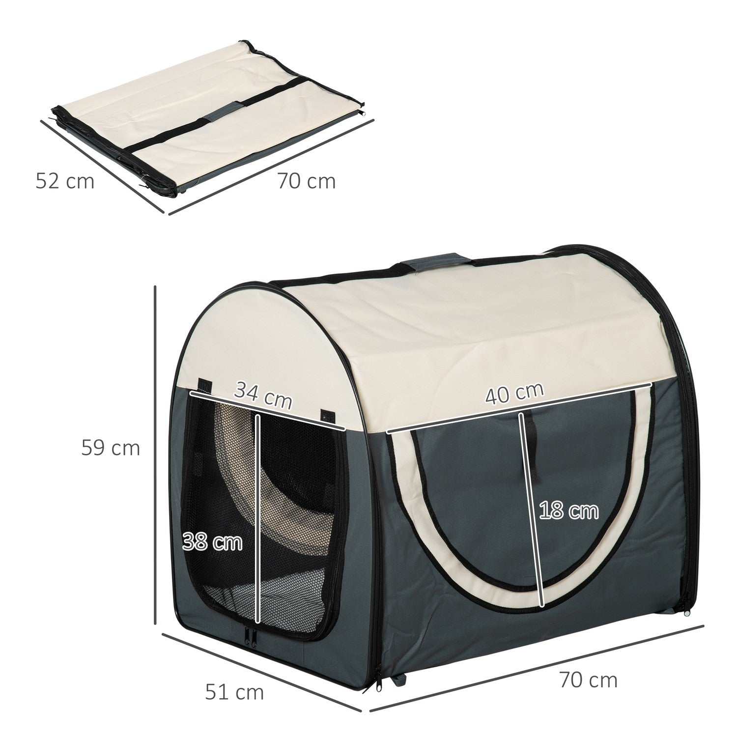 Opvouwbare rugzak voor hondenbenches, waterdicht, 70x51x59 cm