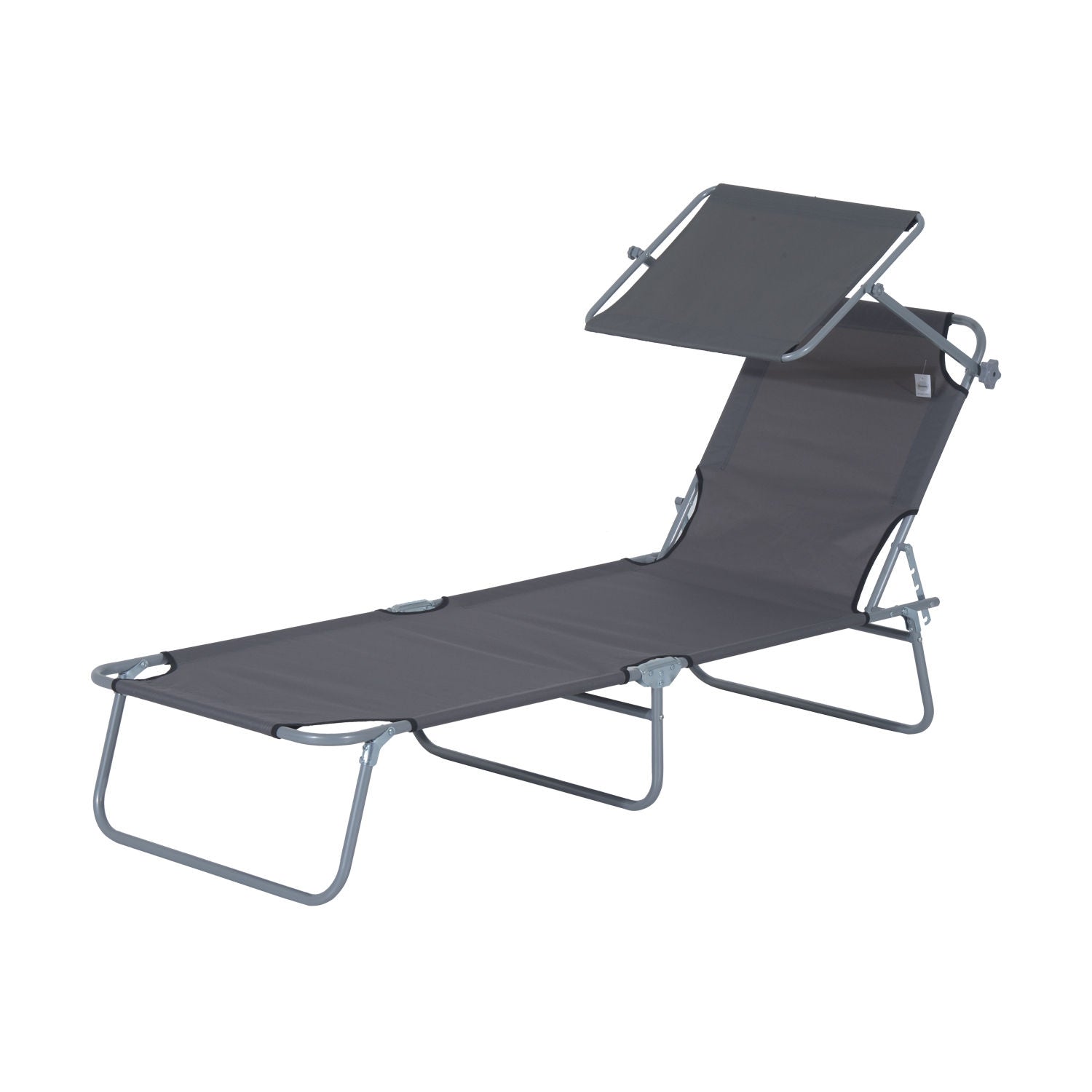 Hopfällbar solstol med solskydd, Grå - 187x58x36 cm