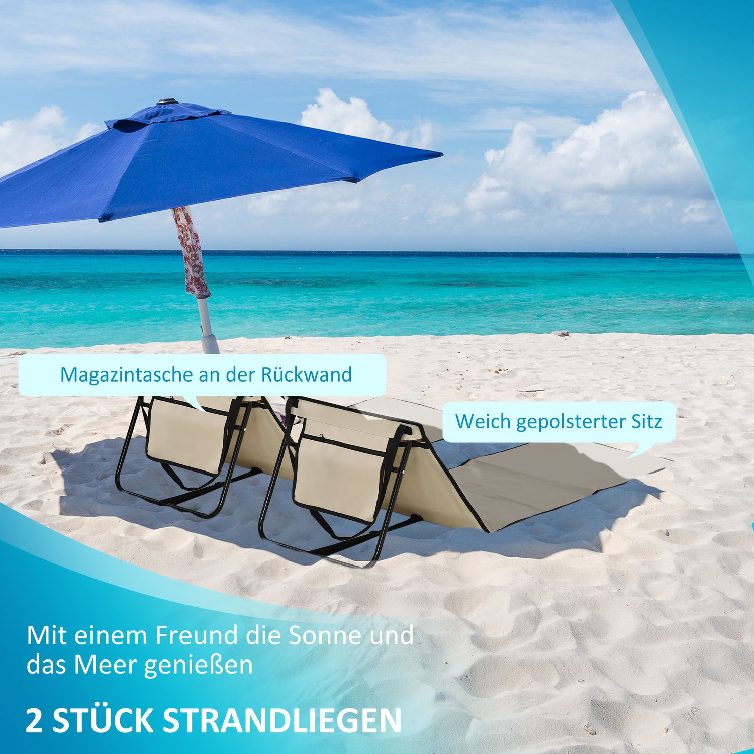 Opvouwbare strandstoelenset, verstelbaar met draagtassen