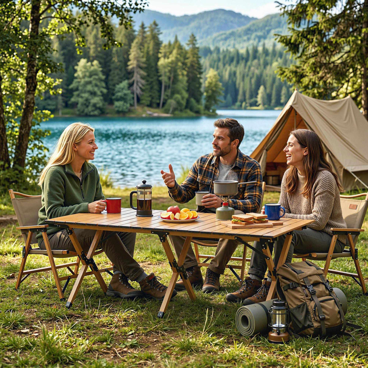 Inklapbare aluminium campingtafel, 117x60 cm, inklapbaar houtlook