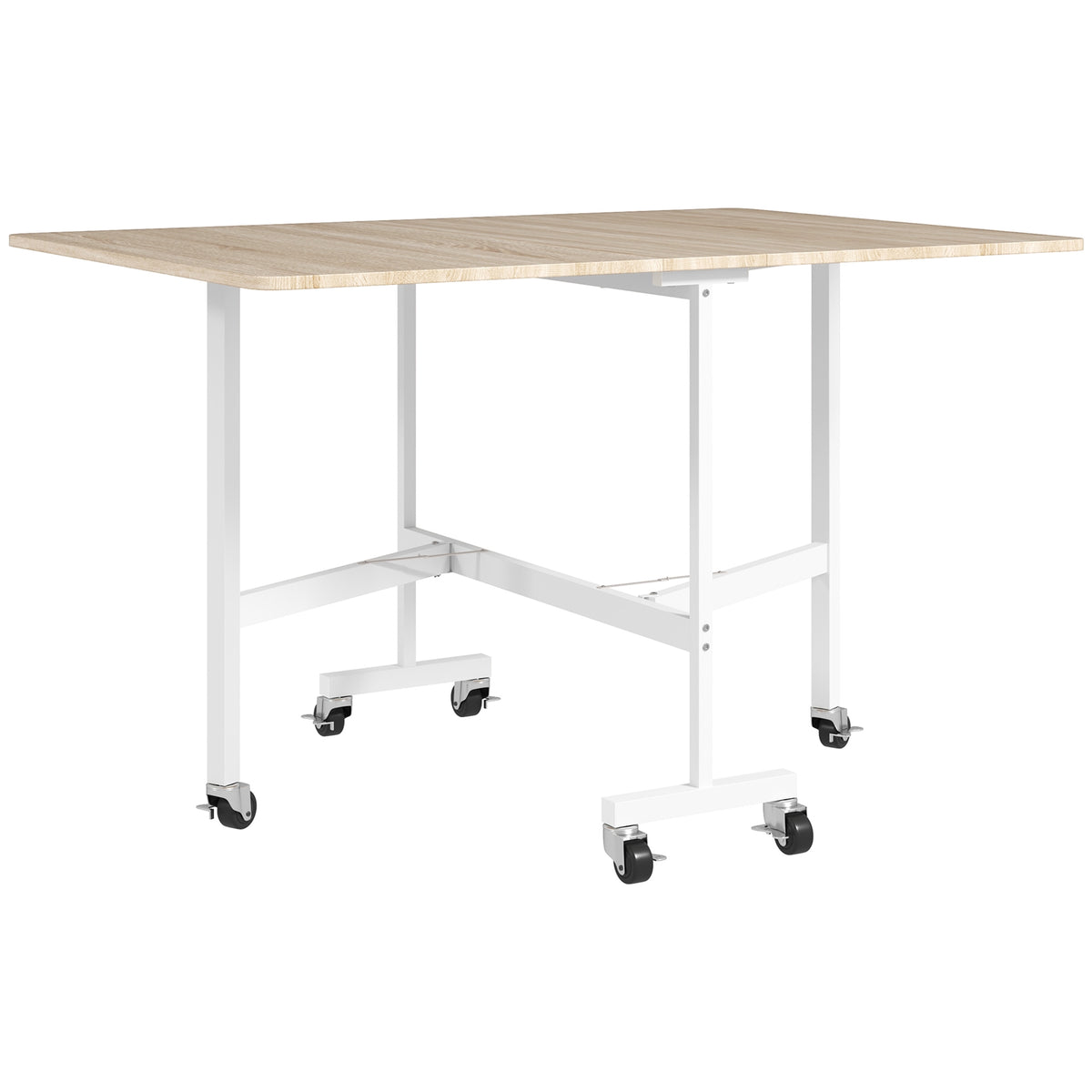Opklapbare eettafel voor 6 personen, eiken, 6 vergrendelbare wielen